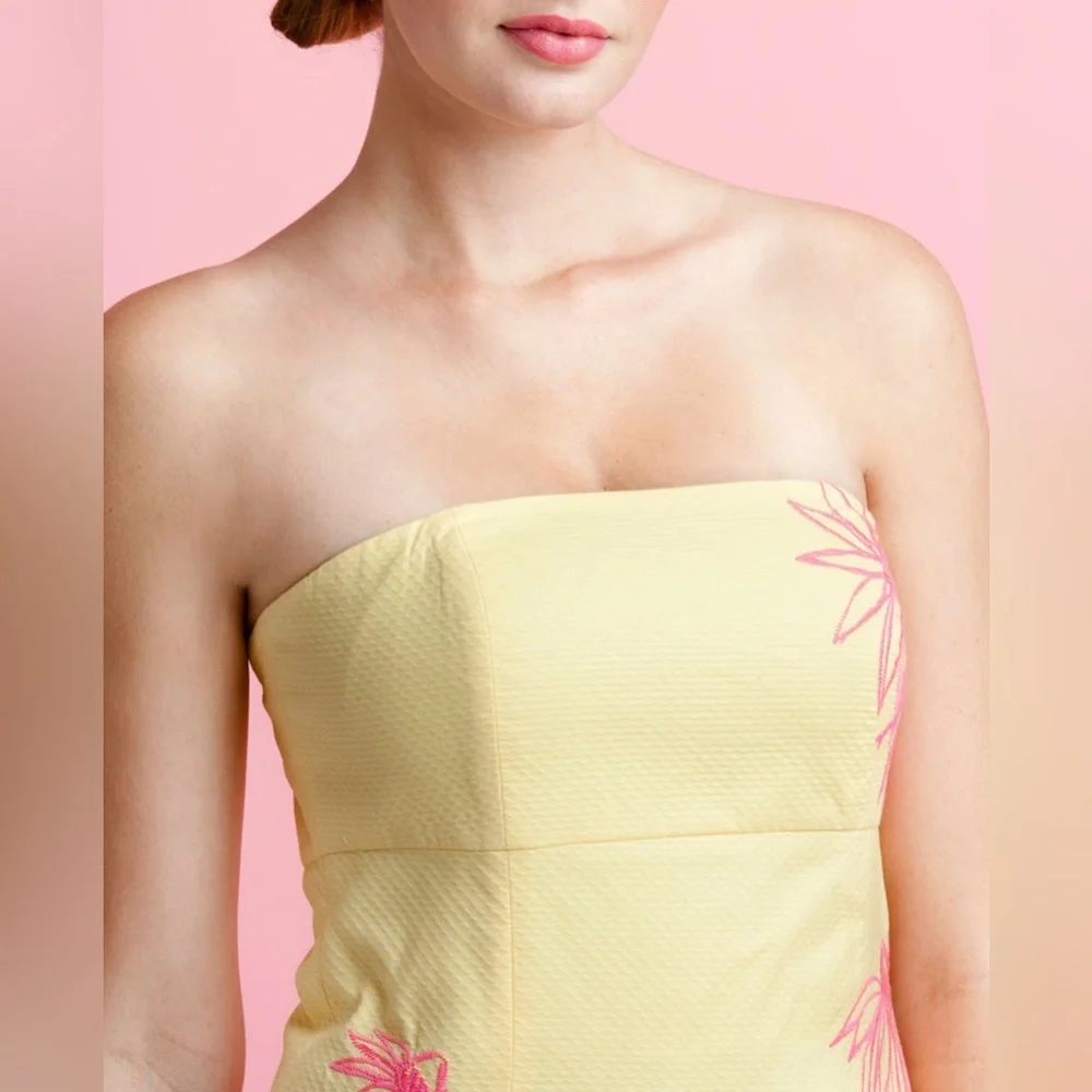 Lilly Pulitzer Strapless Yellow Dress with Pink Floral Design - Picture 2 of 10